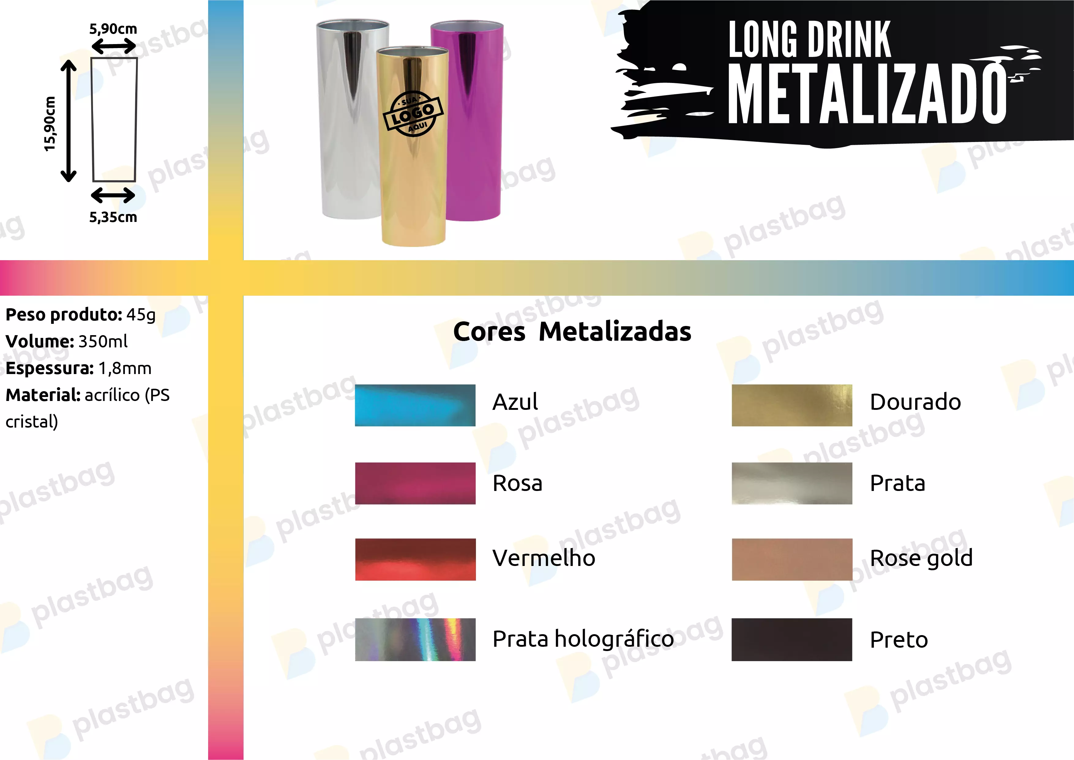 Copo Long Drink Metalizado Personalizado