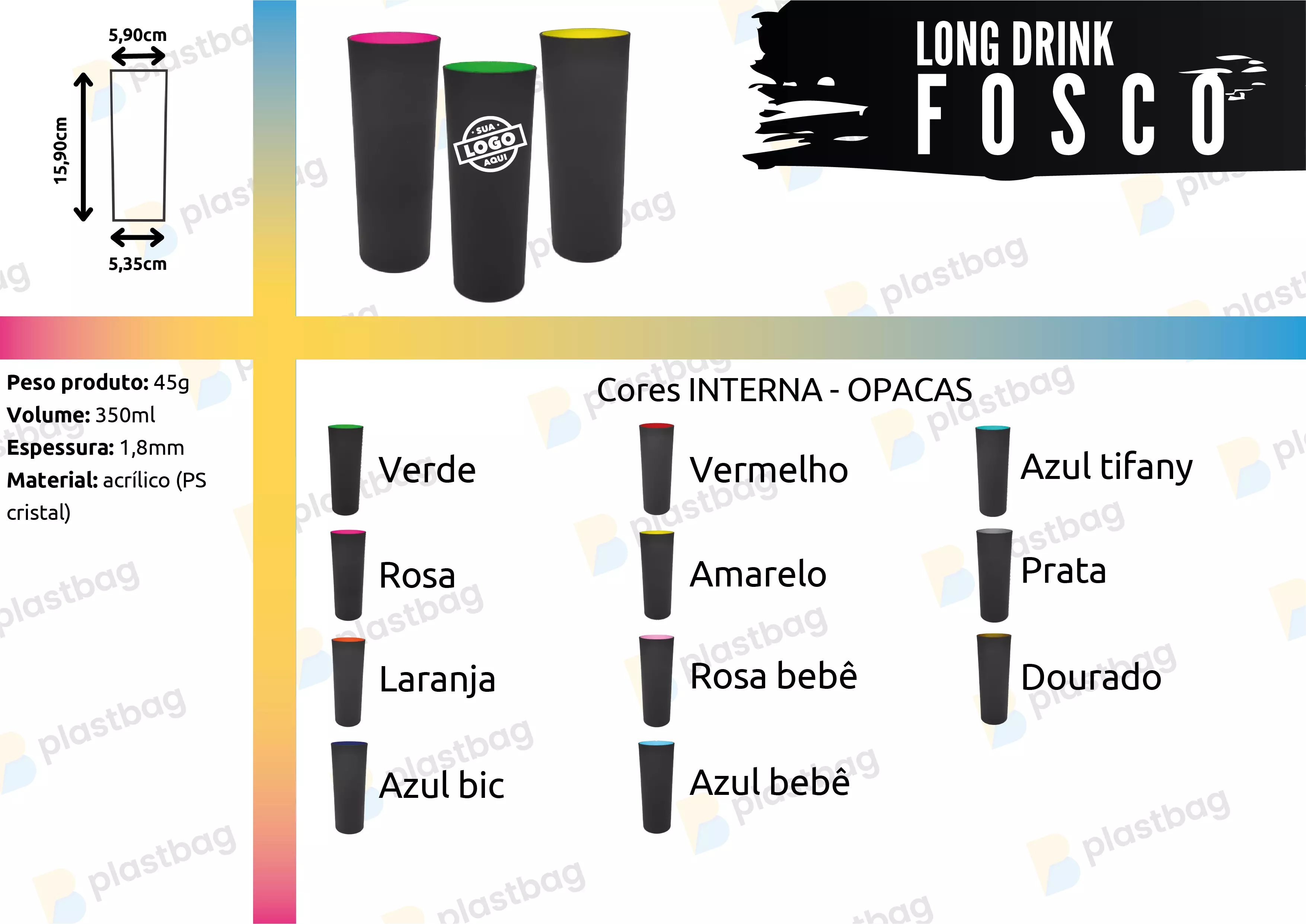 Copo Long Drink Preto com Interior Colorido Personalizado