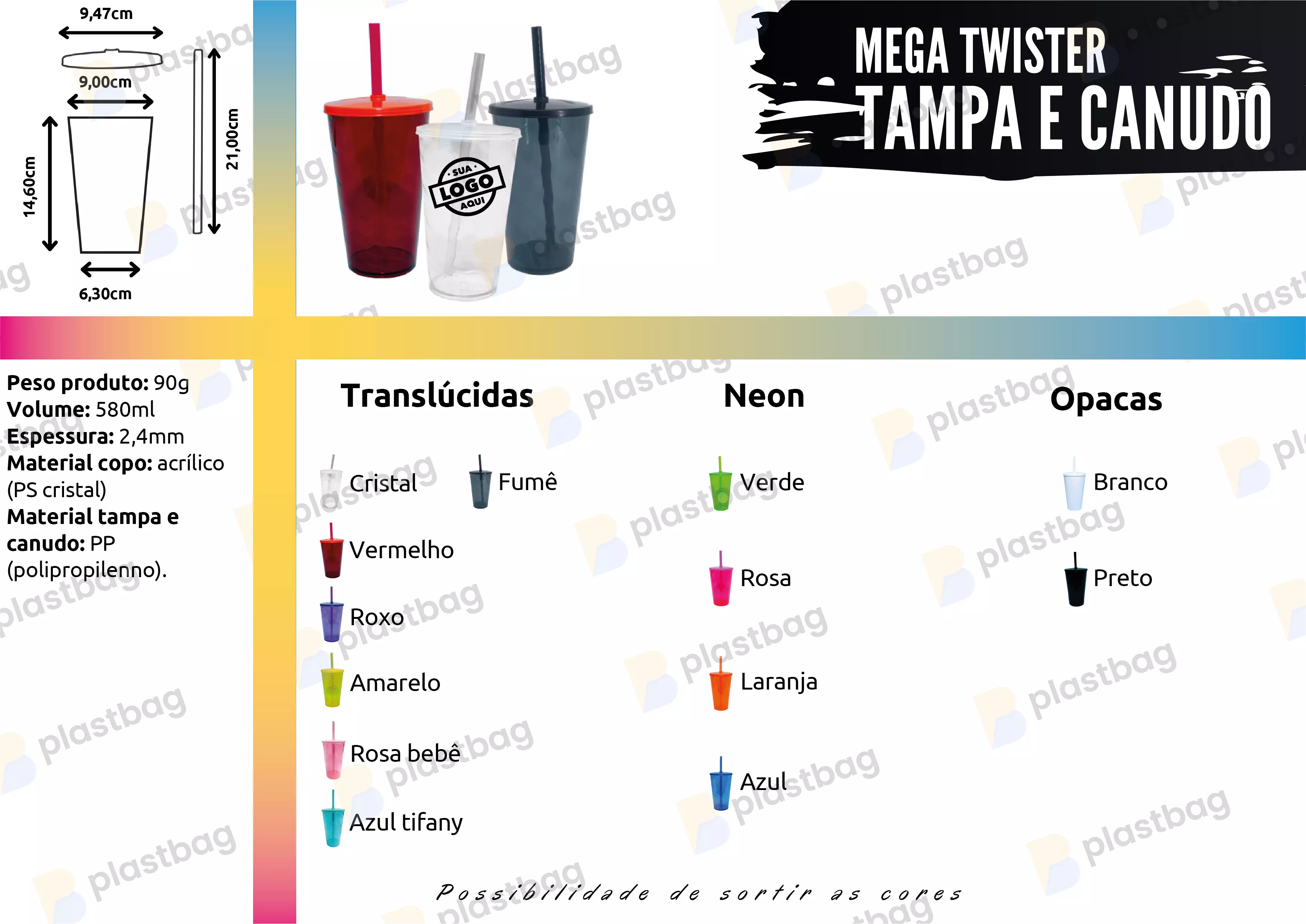 Copo Mega Twister Com Tampa e Canudo Personalizado