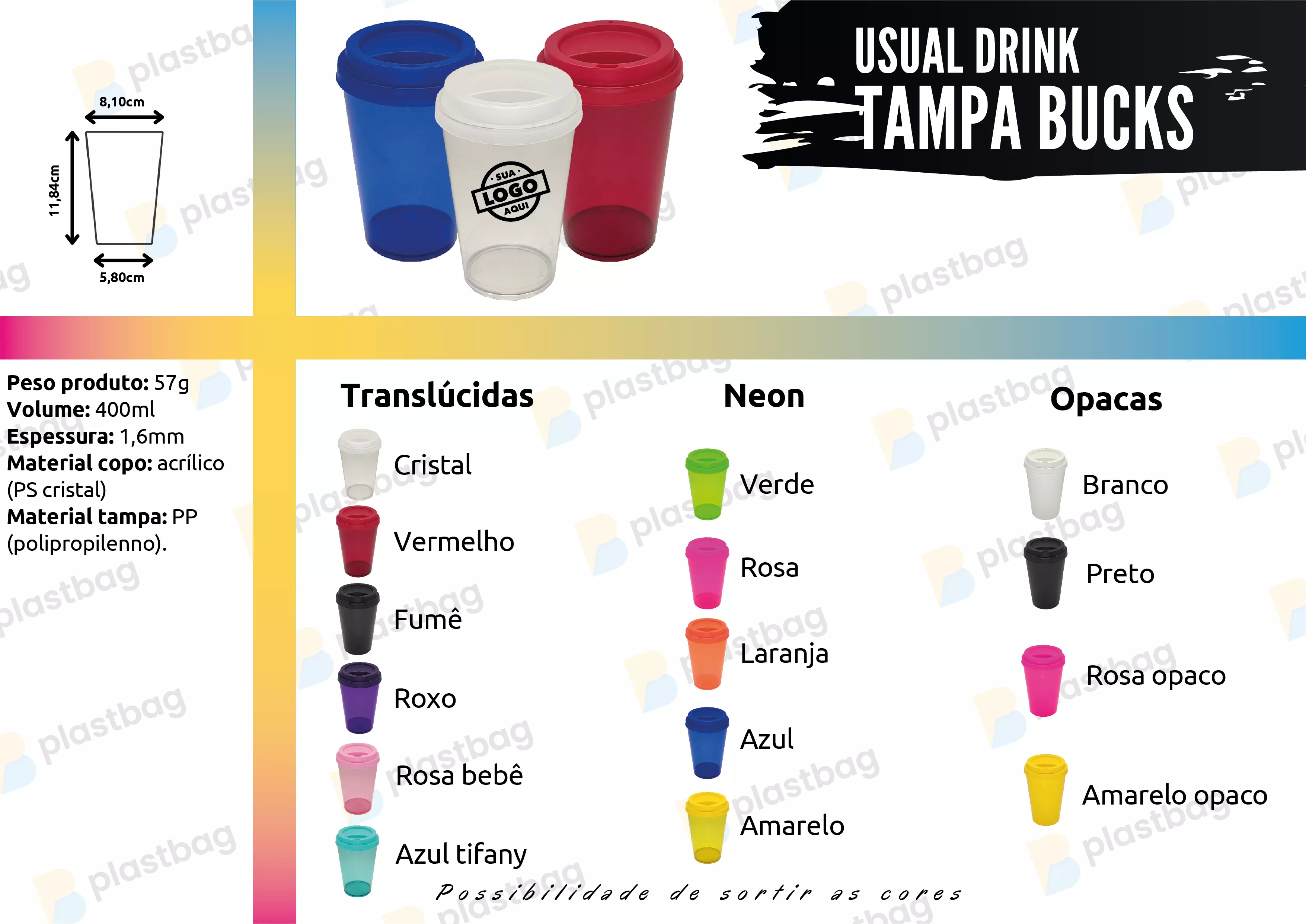 Copo Usual Drink com Tampa Buck Personalizado